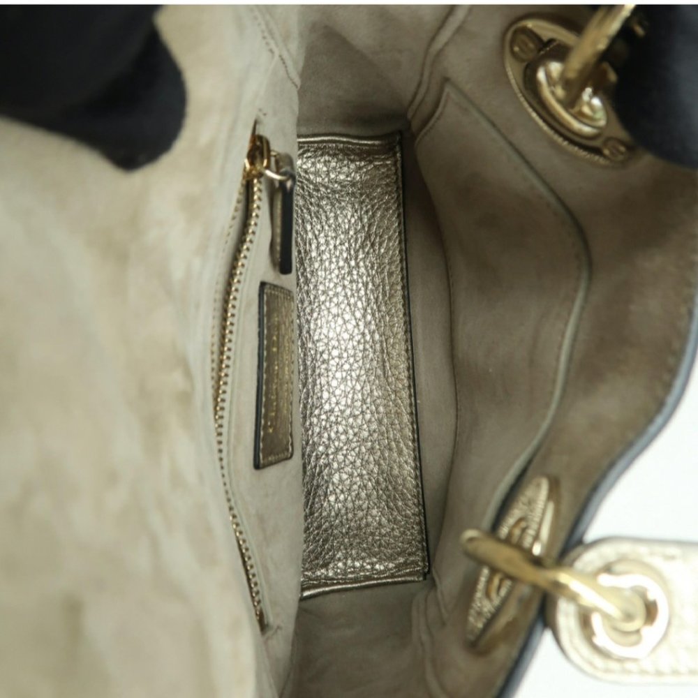 100% Authentic DIOR Lady Gold Leather Satchel Bag - Picture 9 of 12
